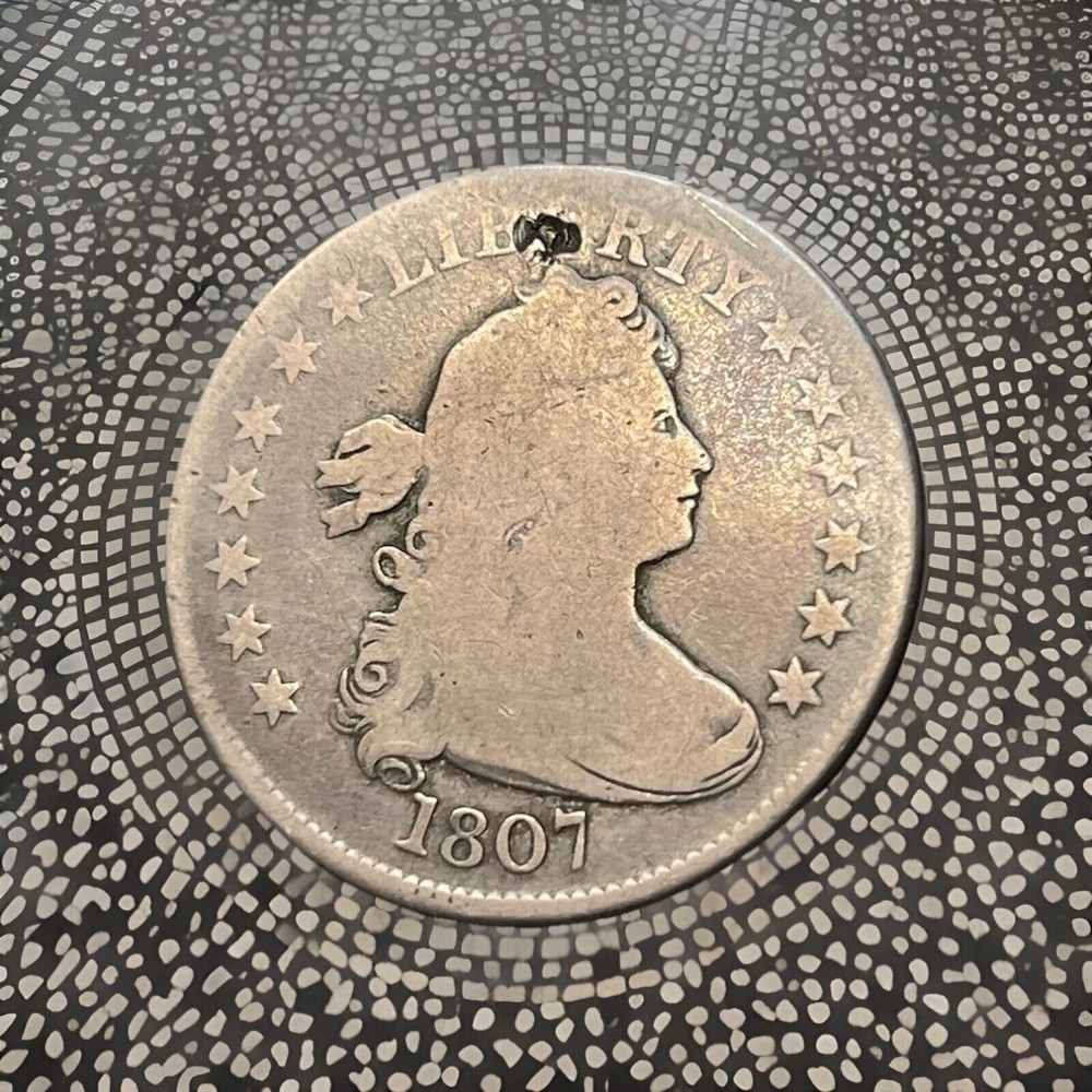 1807 Quarter Dollar, Draped Bust Heraldic Eagle Reverse, Obverse damage