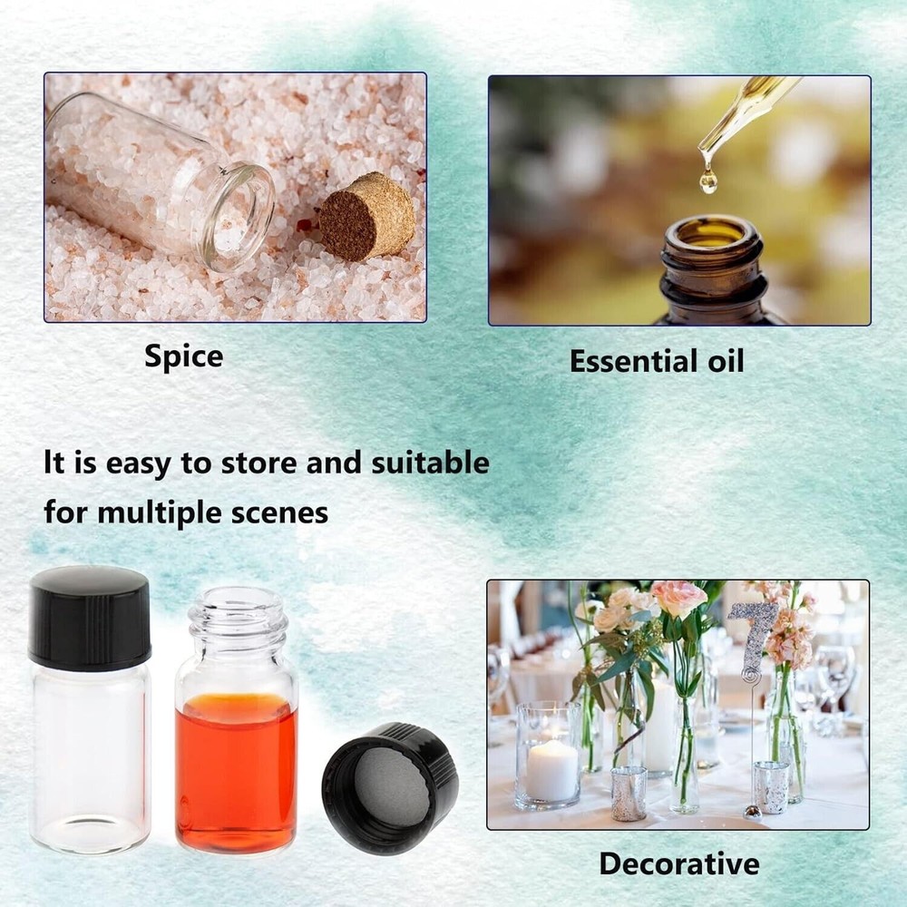 50pcs 3ml Mini Clear Small Empty Glass Bottles Sample Vials Jars with Screw Cap