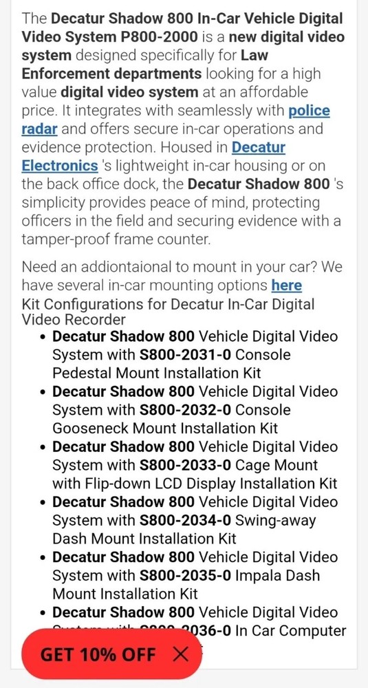 (2) DECATUR ELECTRONICS SHADOW 800 IN CAR VIDEO SYSTEMS 4 Cameras
