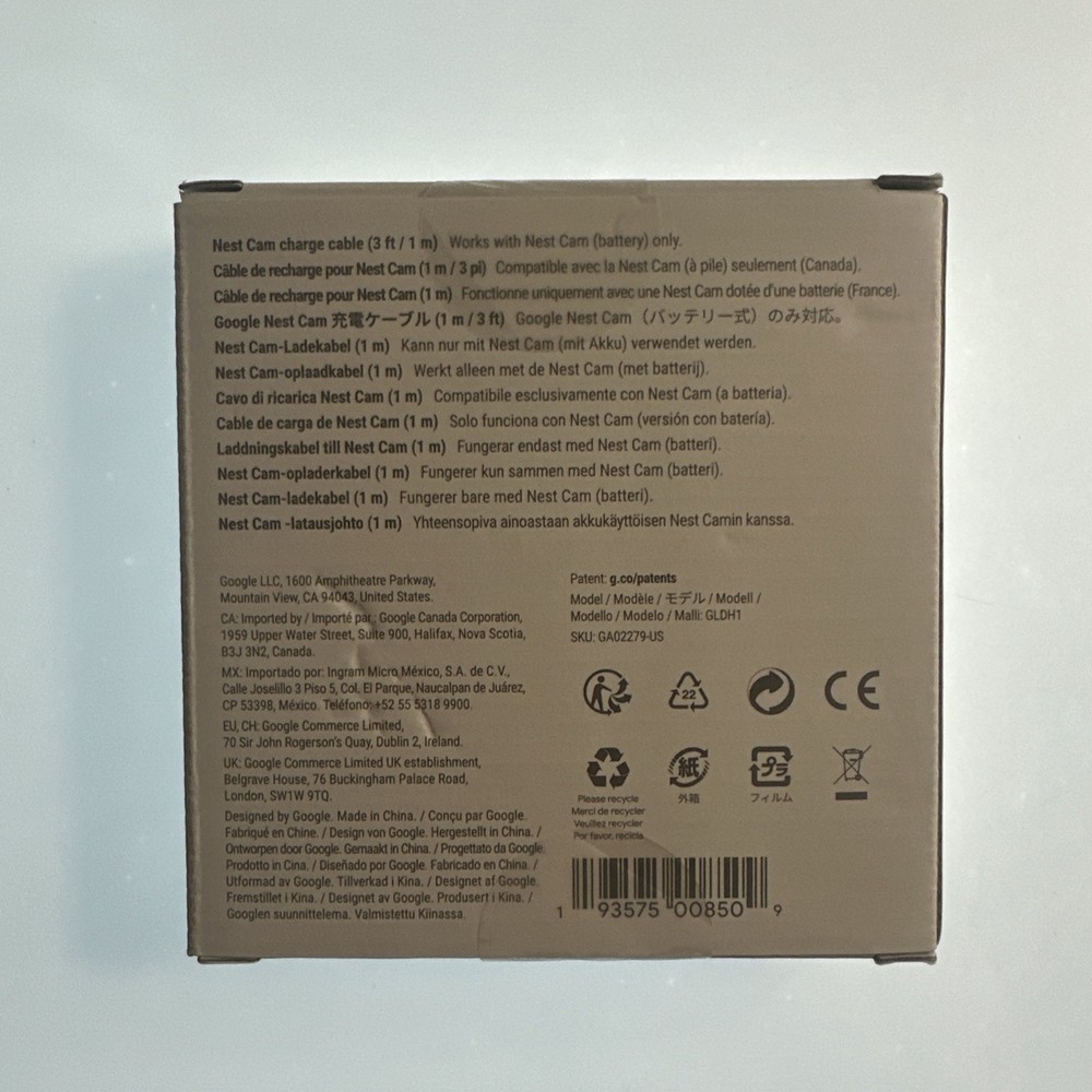 Google Nest Cam Charge Cable White 1 meter 3 FEET