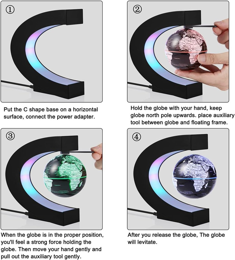 Magnetic Levitation Floating World Map Globe Multi-Color Changing Rotating Levit