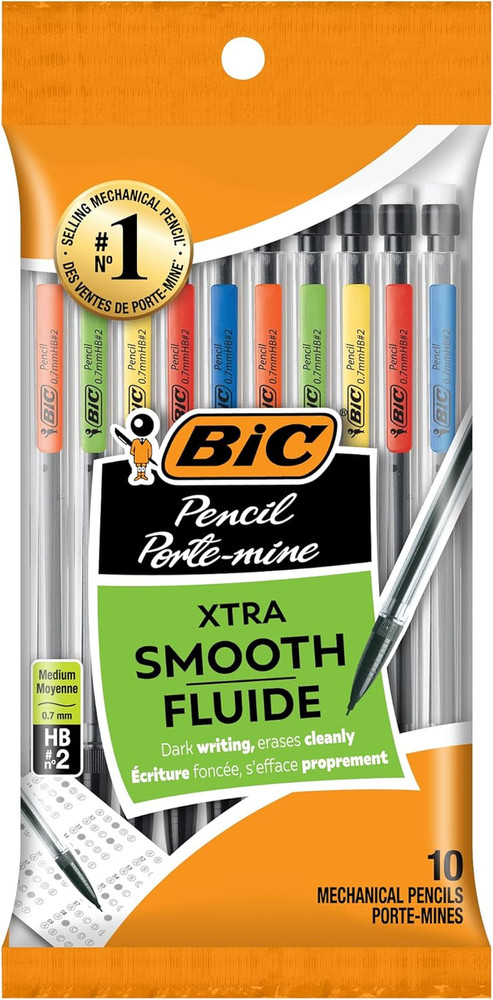 Xtra-Smooth Mechanical Pencils with Erasers, Medium Point (0.7mm), 10-Count Pack