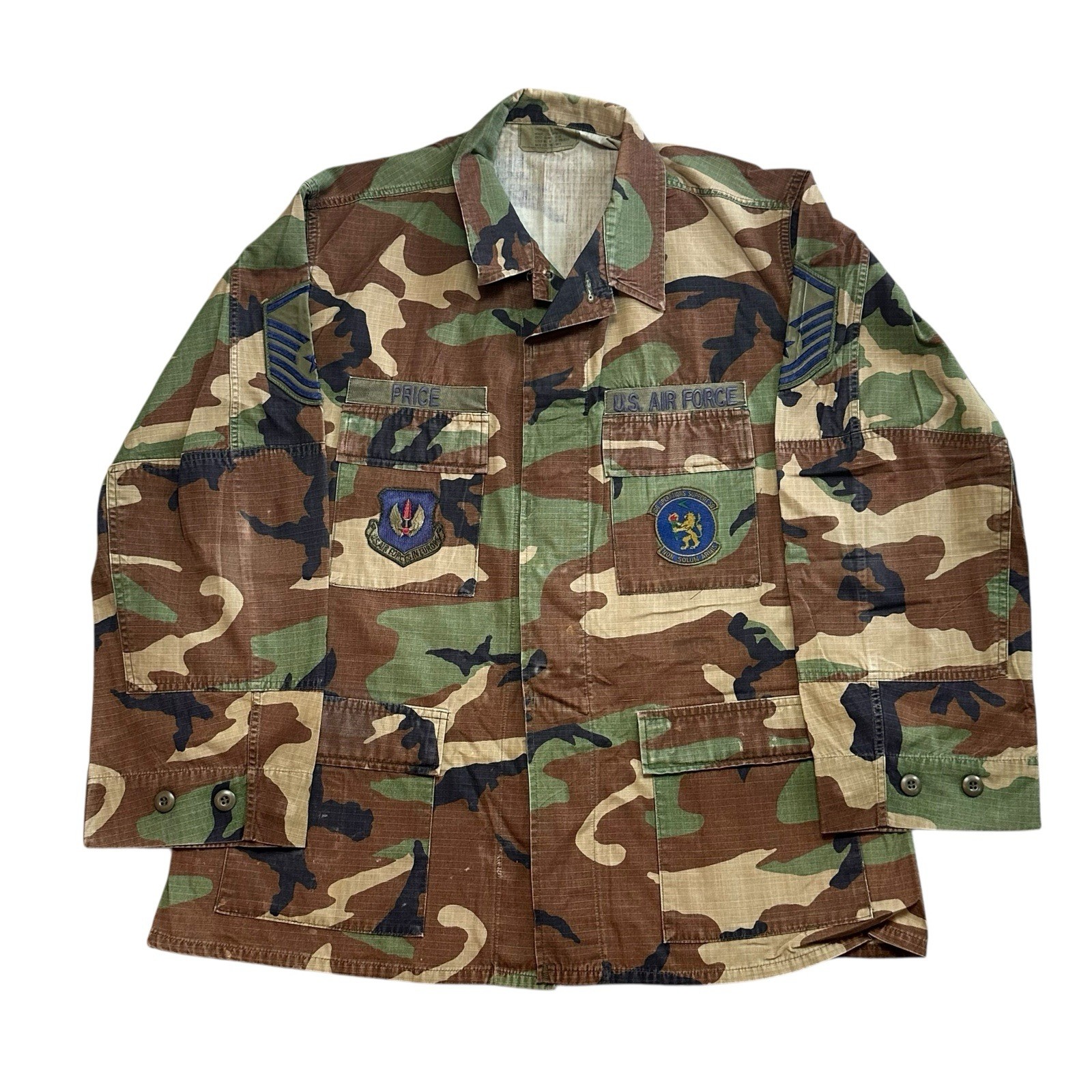 USAF Air Force EUROPE BDU Woodland Camo LARGE-REGULAR w/ Military Patches VTG