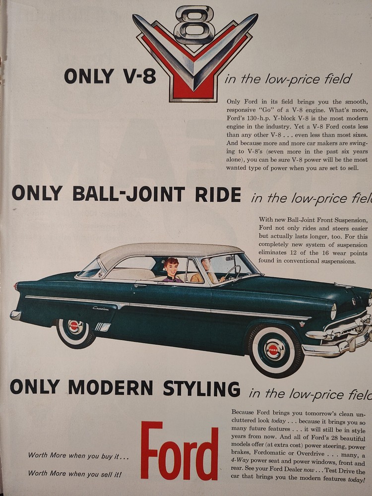 1954 LIFE Ad Advertisement FORD V-8 Modern Styling