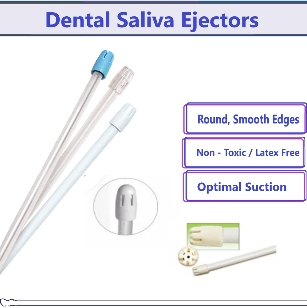100 Dental Saliva Ejectors Ejector CLEAR/BLUE Suction Tips Disposable Top Deal!