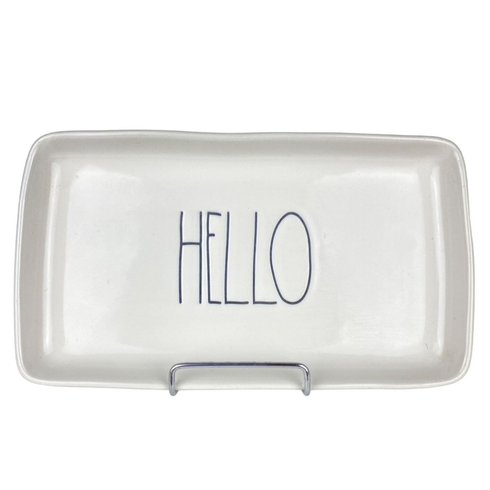 Rae Dunn Artisan Collection "Hello" Ceramic Rectangular Tray 10" X 5" White