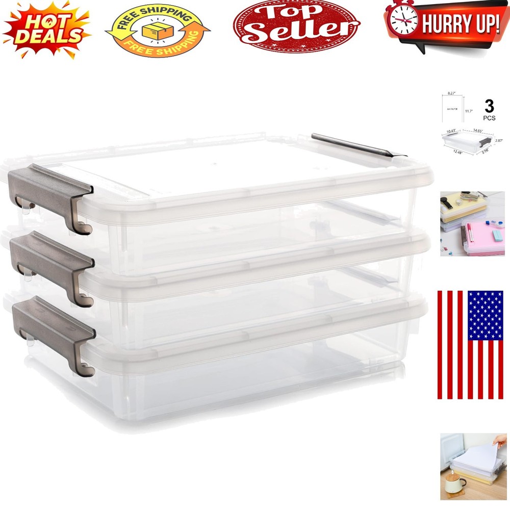 Citylife 3-Piece Stackable Clear Storage Bins for Office & Home