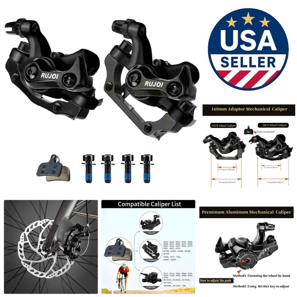 Mechanical Bike Brake Calipers with Pre-Installed Pads - Durable & Adjustable