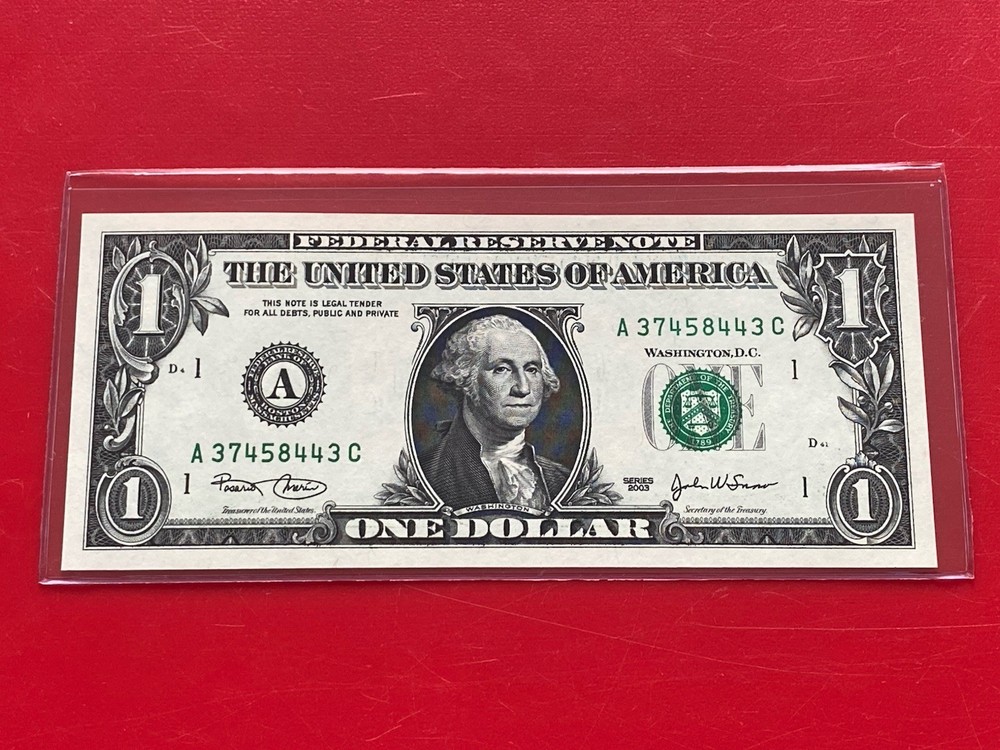 2003 $1 Dollar Bill FRN, ( BOSTON A ) UNCIRCULATED BANKNOTE.