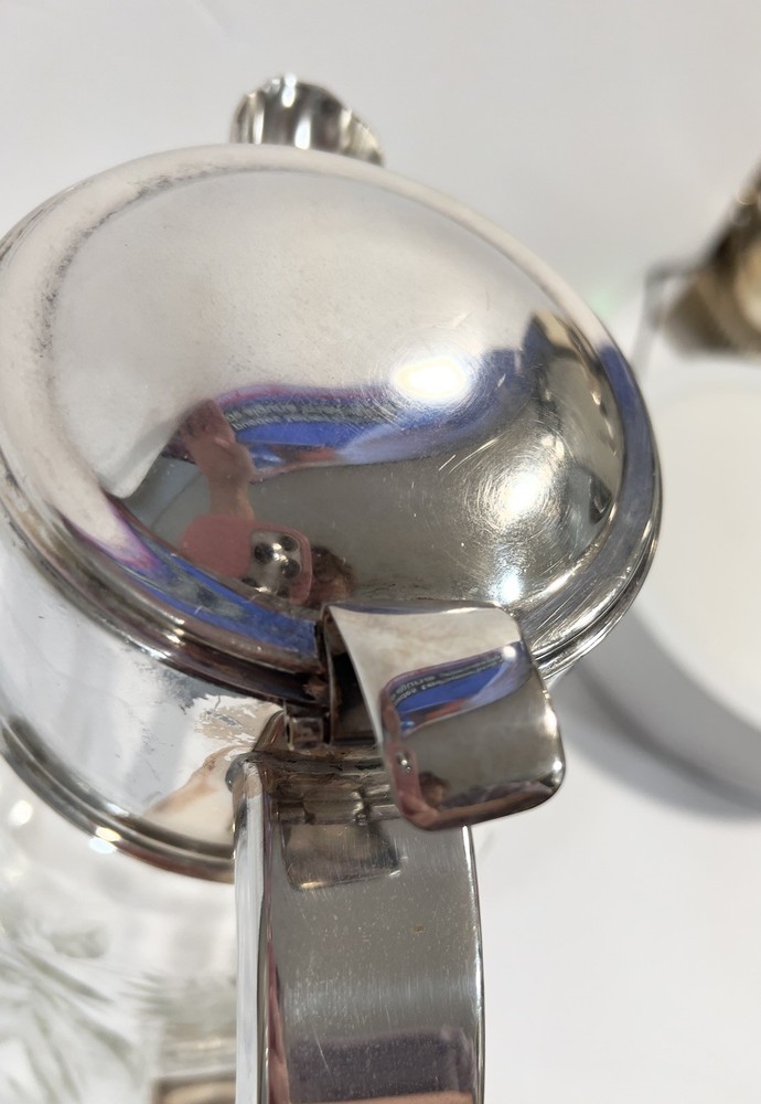 Vintage Germany Silver Plate Large Crystal Carafe Pitcher Cooler