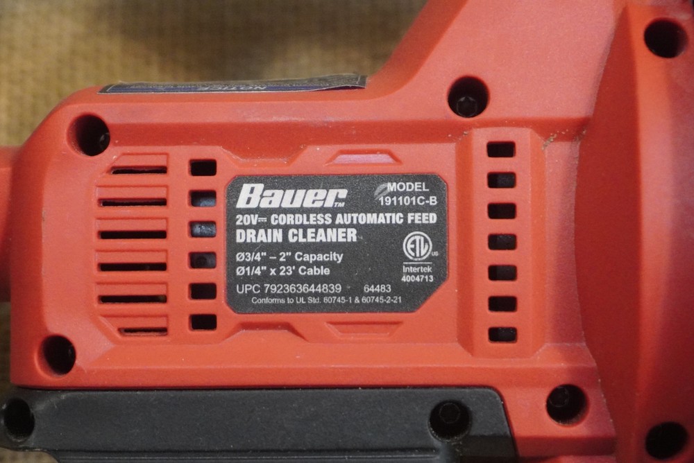 Bauer Tools 191101C-B 20V Cordless Automatic Feed Drain Cleaner