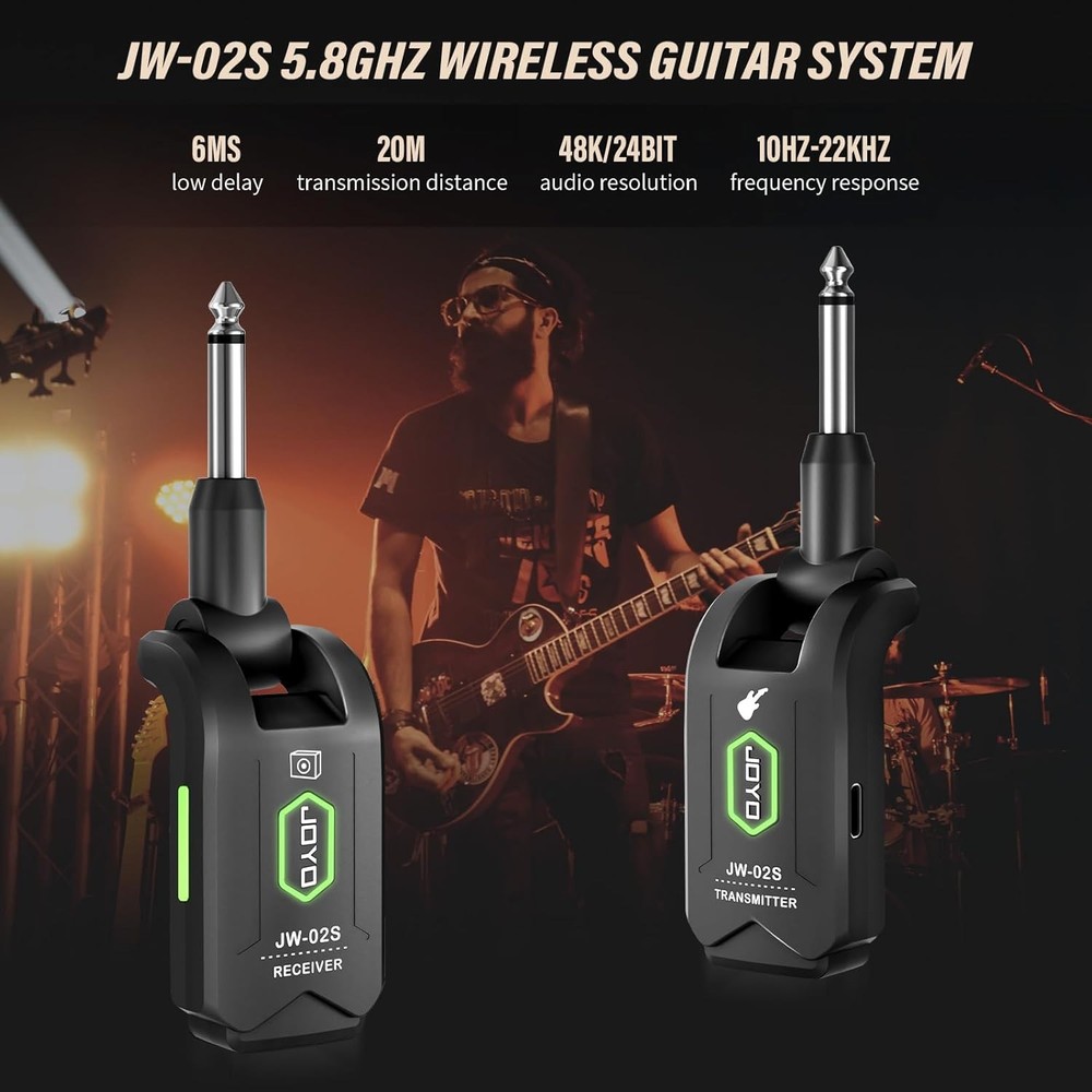 JOYO 5.8GHz Wireless Guitar System Transmitter Receiver Rechargeable 4 Channels