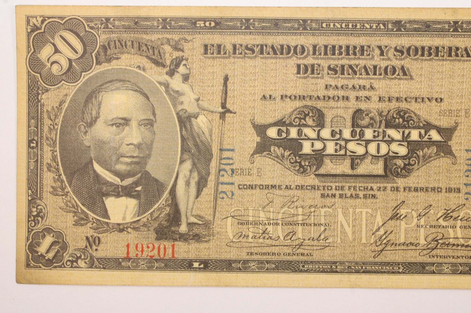 Mexico, 50 Pesos, Estado de Sinaloa, 1915 # 0424