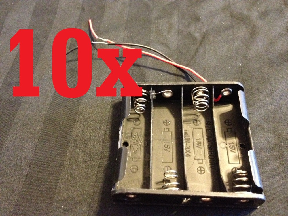 10 Plastic Battery Holder 4 AA Wire Leads cell 6v case b26
