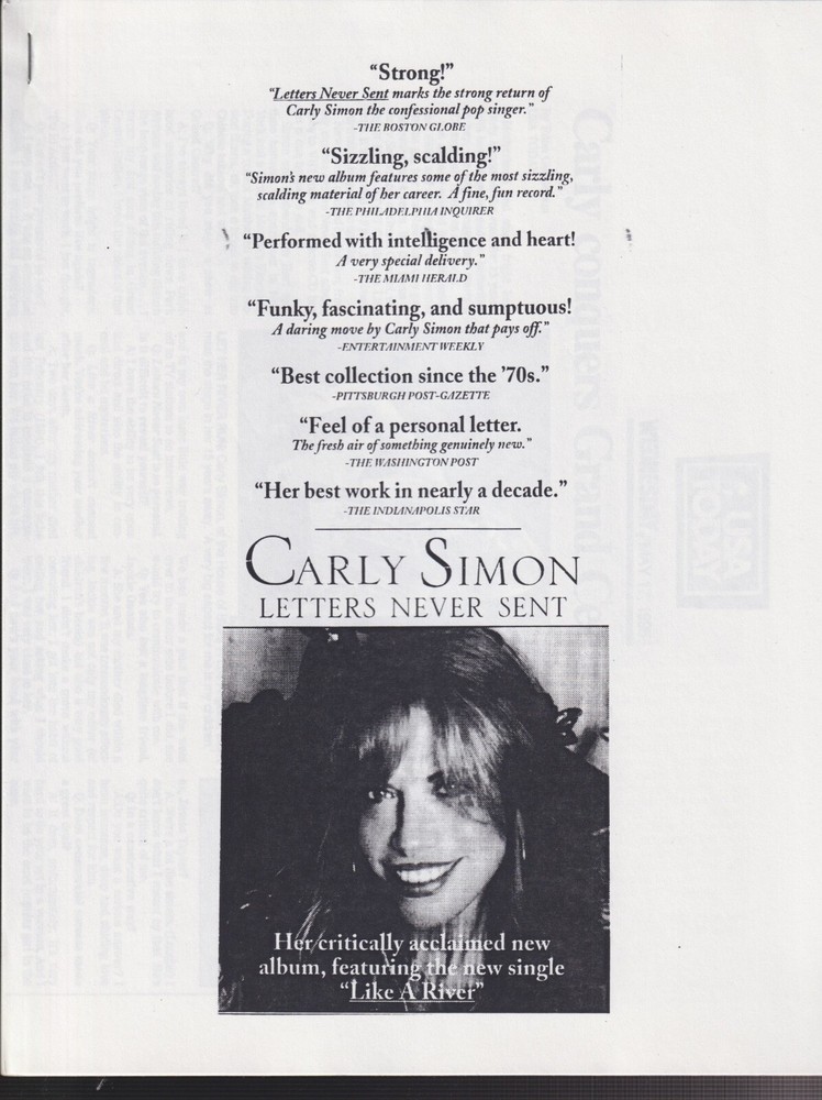 Carly Simon letters never sent press kit 1995