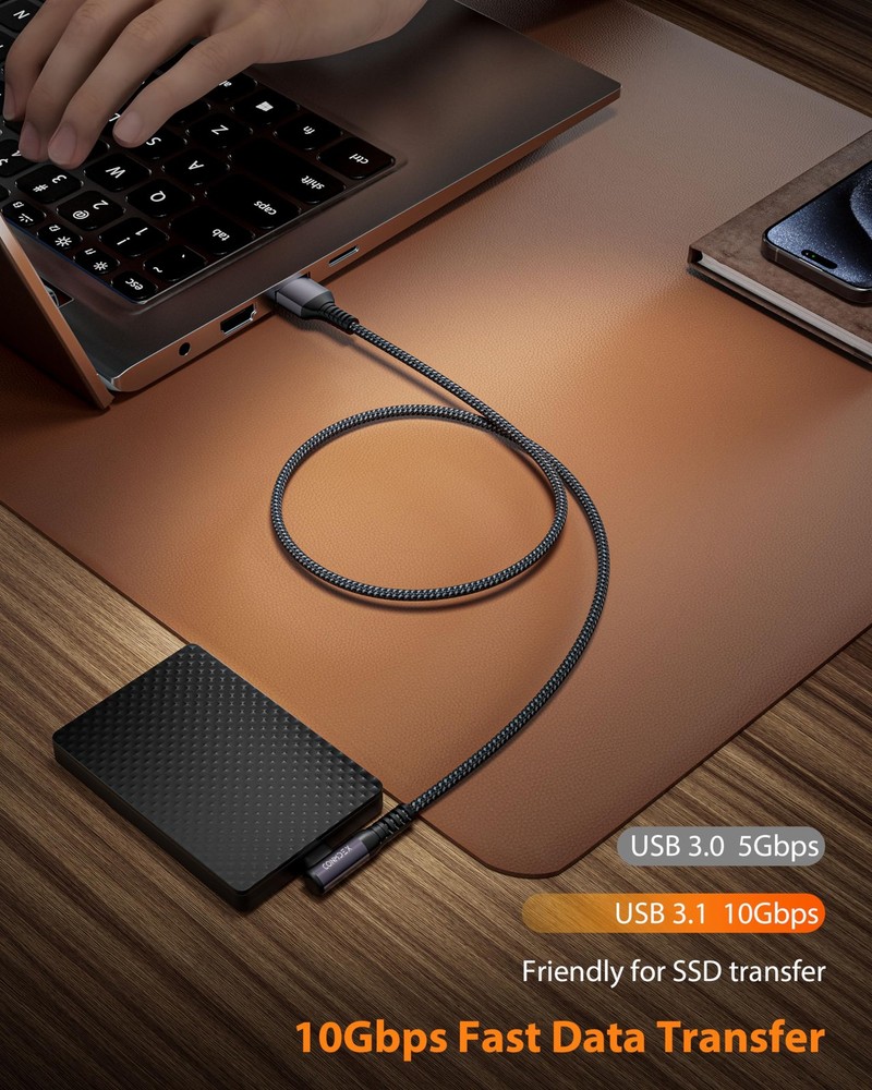 CONMDEX USB C Charger Cable [1ft, 2Pack] 10Gbps 3.1 Gen 2 1ft+1ft, Grey