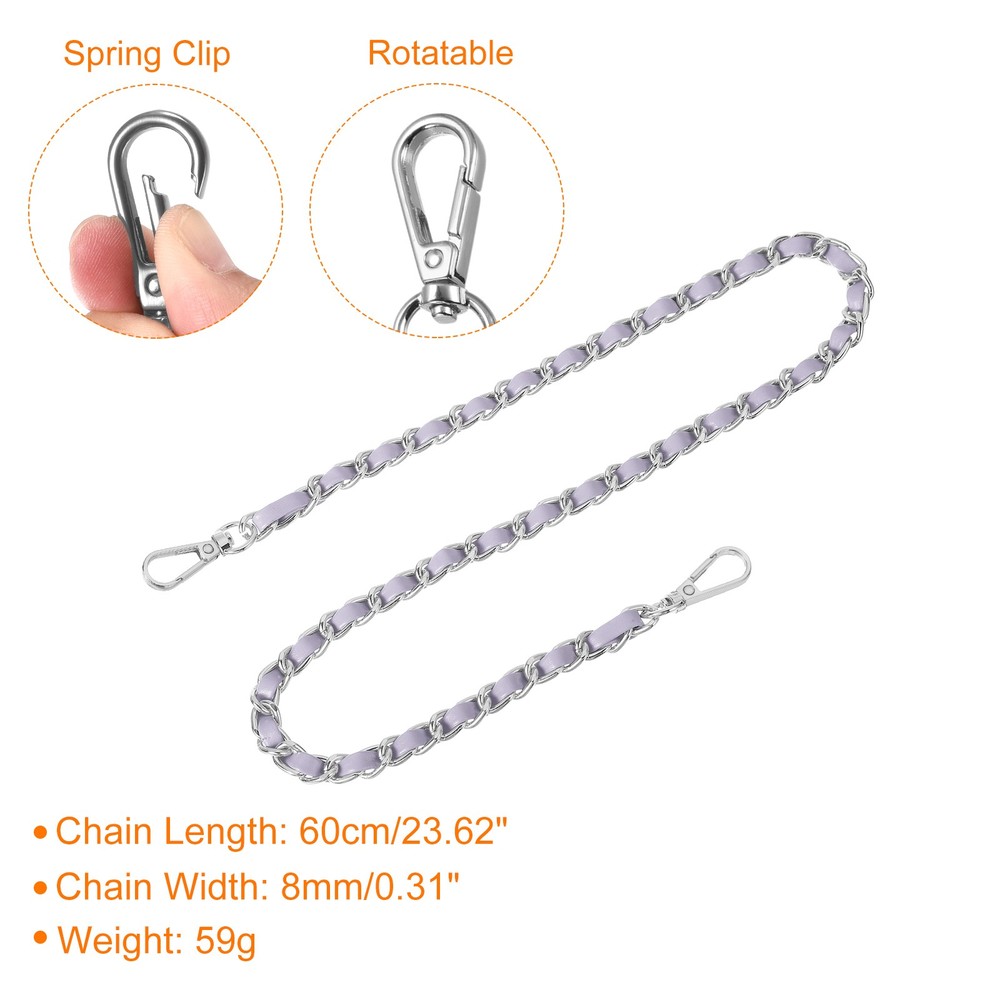 Purse Strap, 24" Leather for Shoulder Strap (Purple, Silver)