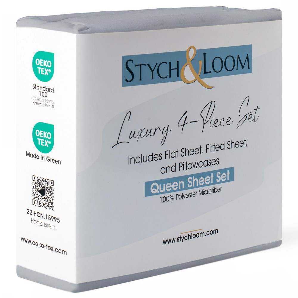 Stych Loom Queen Sheet Set – 4-Piece Soft Microfiber Sheets Set with Flat F...