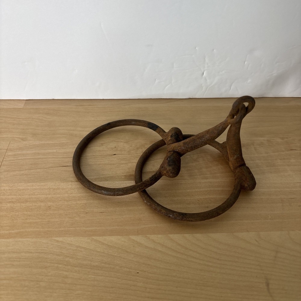 Vintage Rusted Cast Iron Snaffle Horse Bit Double Ring
