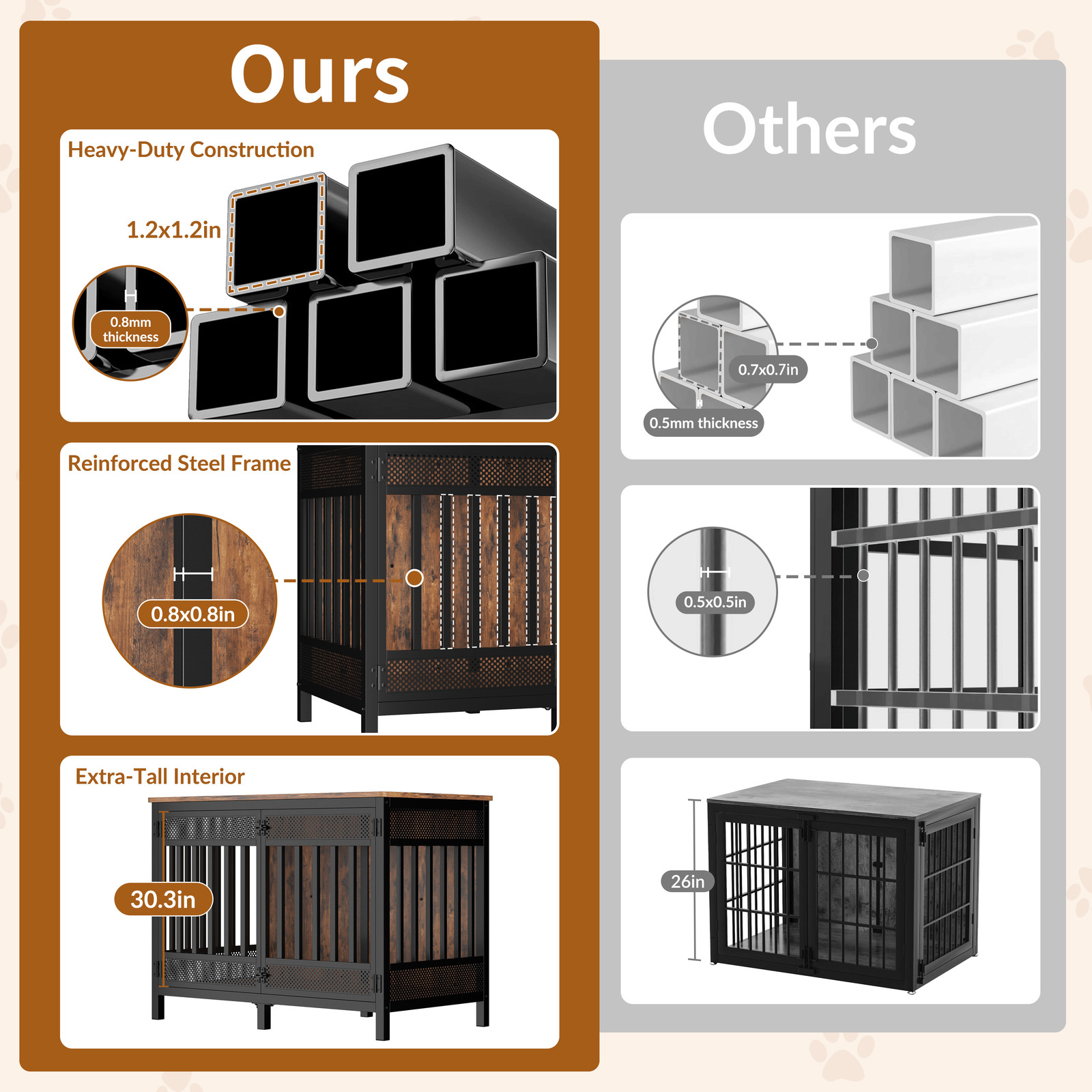 47in Wooden Dog Crate Furniture Style Cage Heavy Duty Indoor Kennel for Big Dog