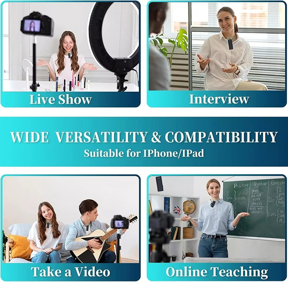 2 pc Professional Wireless Lavalier Microphone for iPhone iPad w/ Charging Case