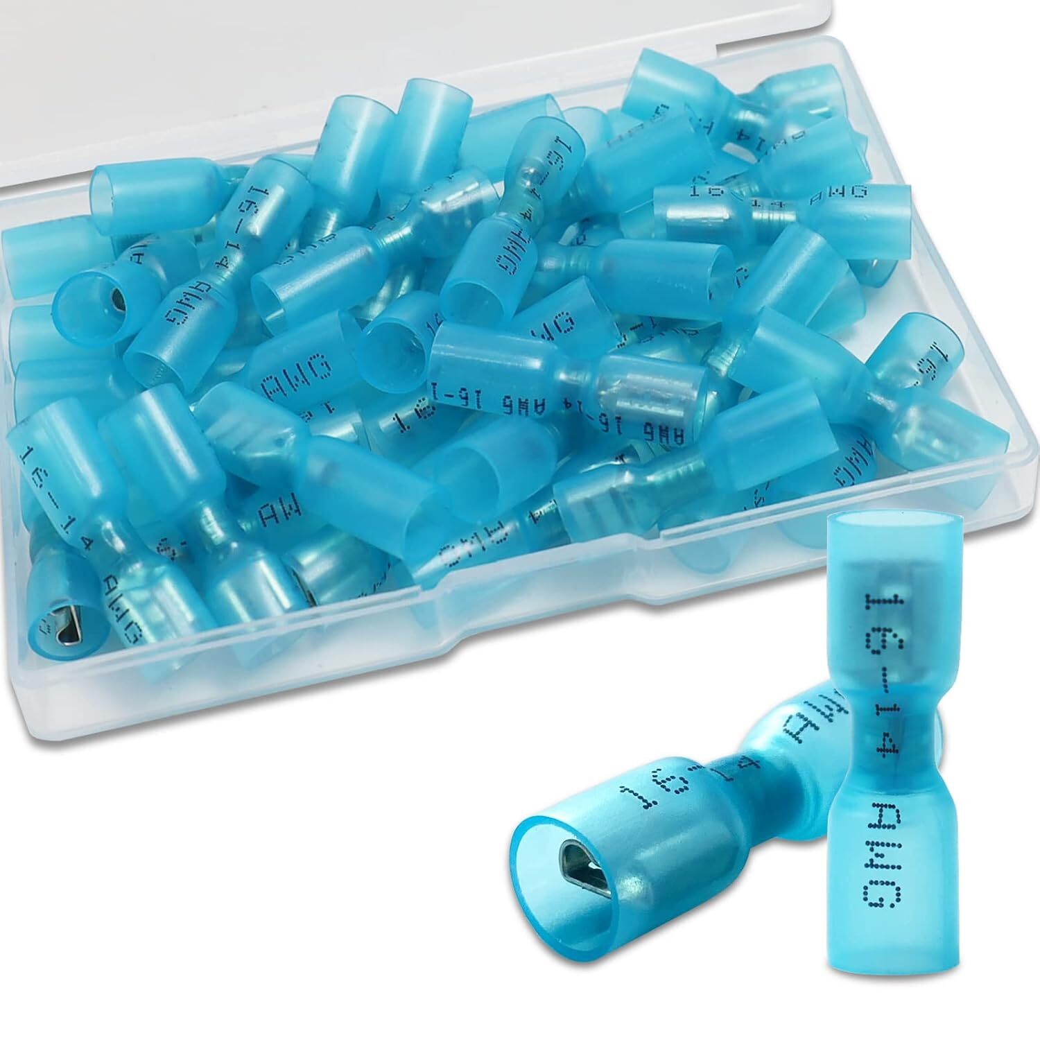 100-500X Female Heat Shrink Spade Wire Connectors 16-14 AWG Crimp Terminals Blue