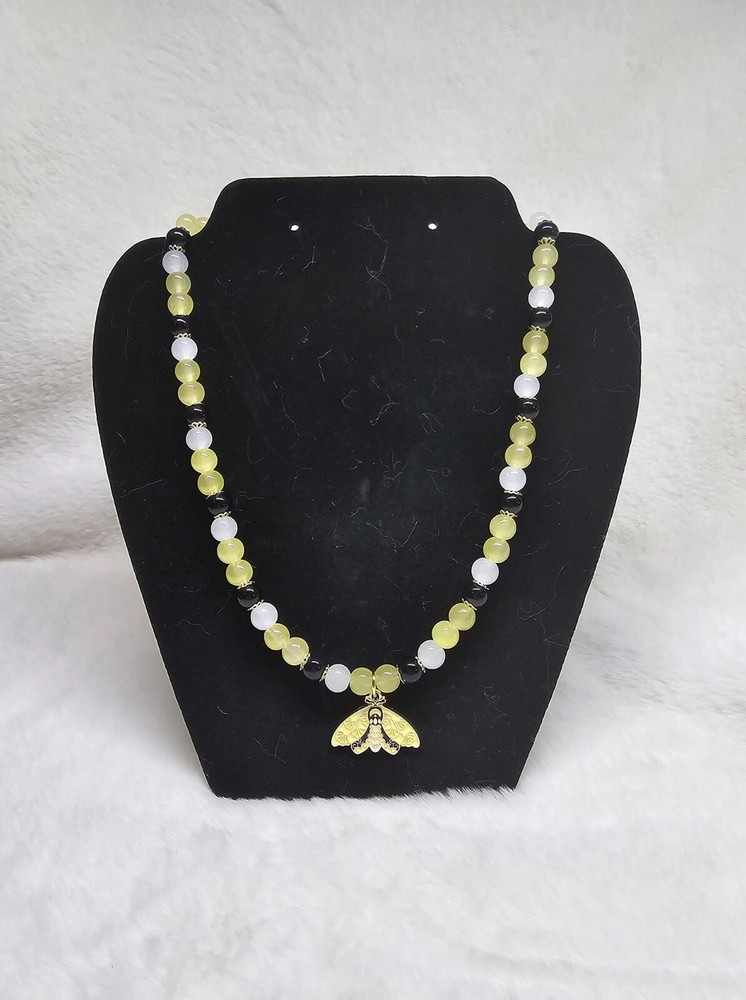 Handmade Black & Yellow Glass Celestial Moth Necklace