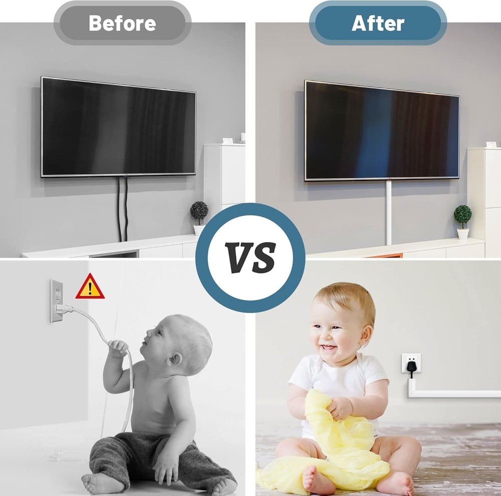 Self-Adhesive Cable Raceway for Safe & Neat Wall-Mounted TV Setup - 4 Pack