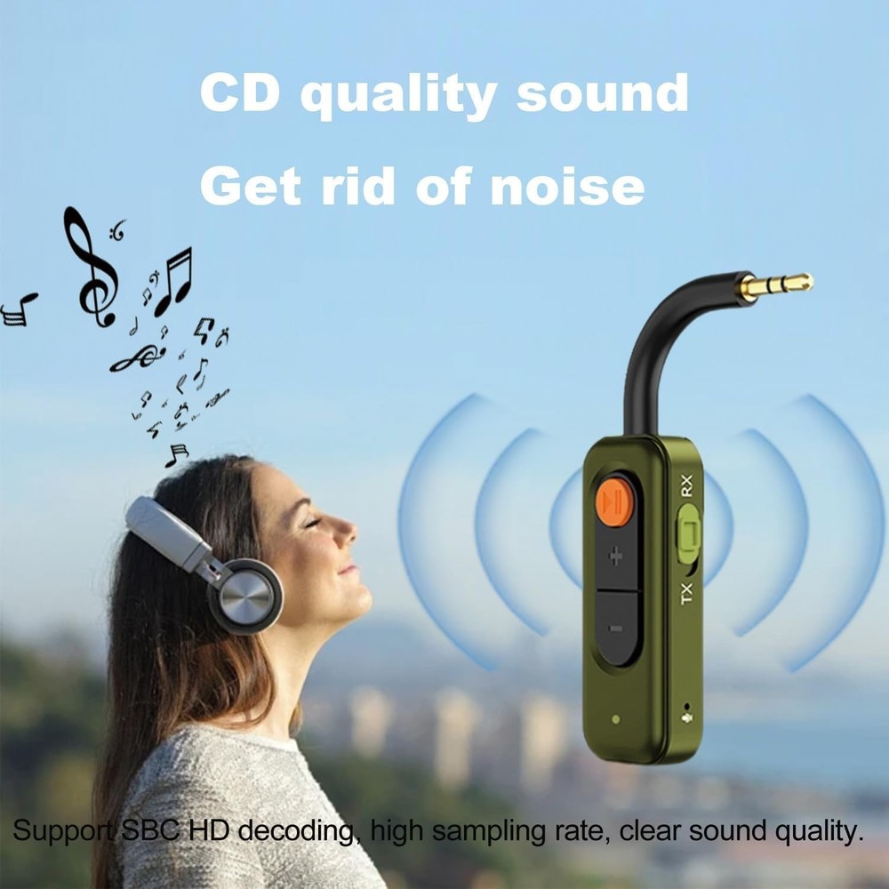 2-in-1 Green Bluetooth Wireless Audio Transmitter,3.5mm Audio Jack Adapter,Wirel