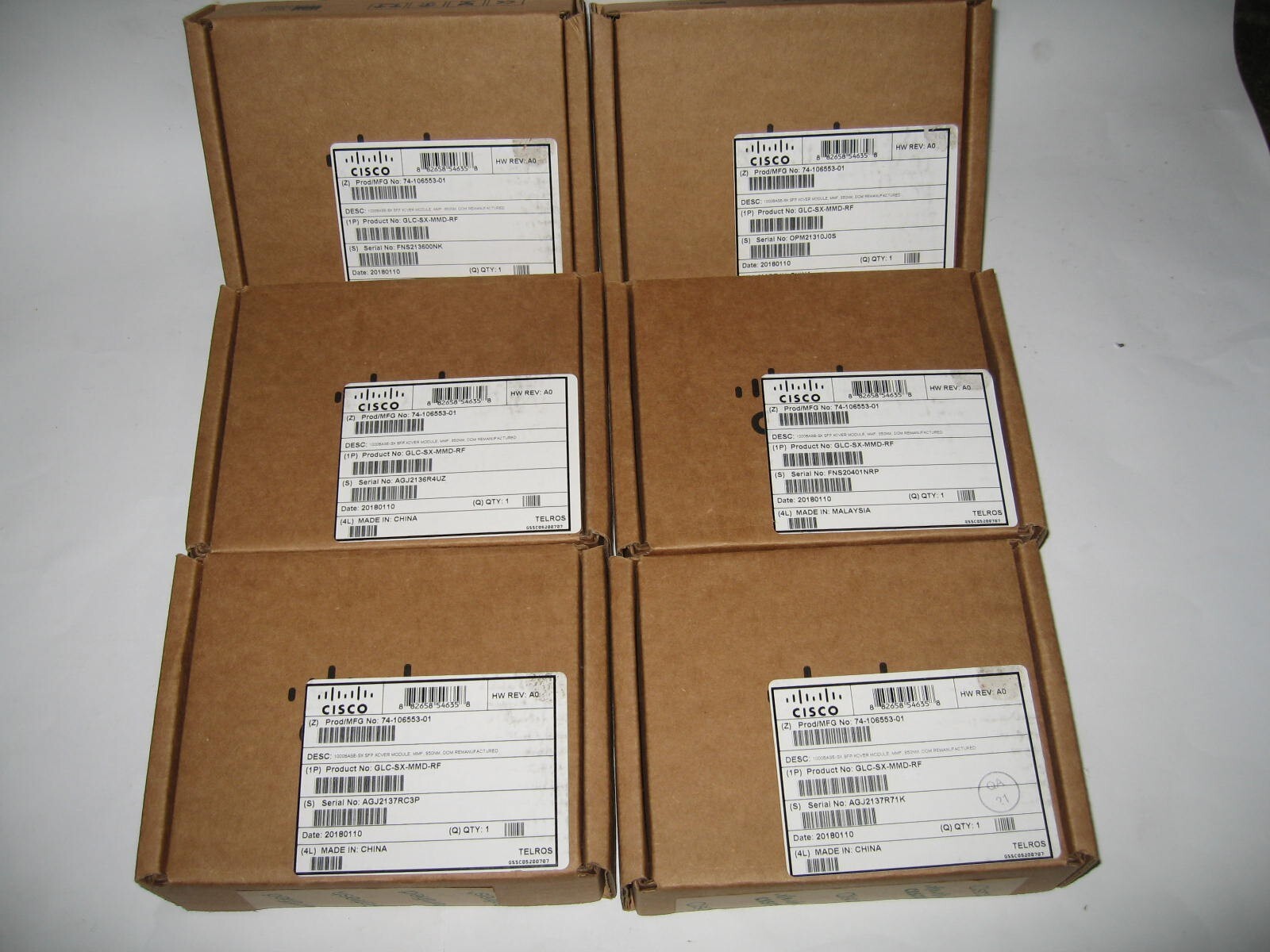Lot of 6 Cisco Refresh GLC-SX-MMD-RF GLC-SX-MMD 1000BASE-SX Transceiver Module