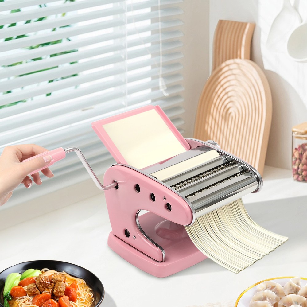 Manual Pasta Maker Machine, with 6 Adjustable Thickness Settings Pink
