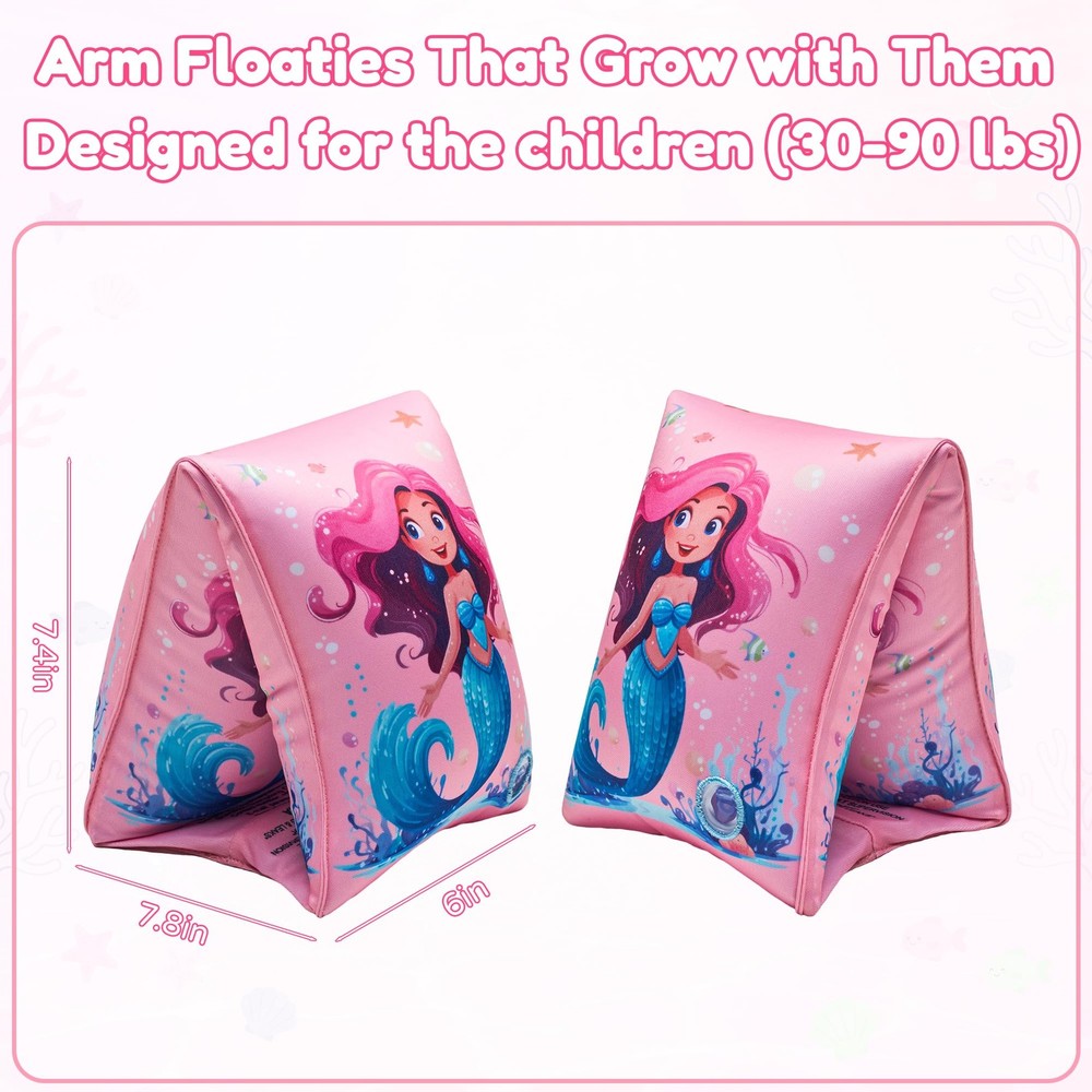Arm Floaties for Kids, 2 Pack Inflatable Pool Floaties, Soft Fabric-Covered A...