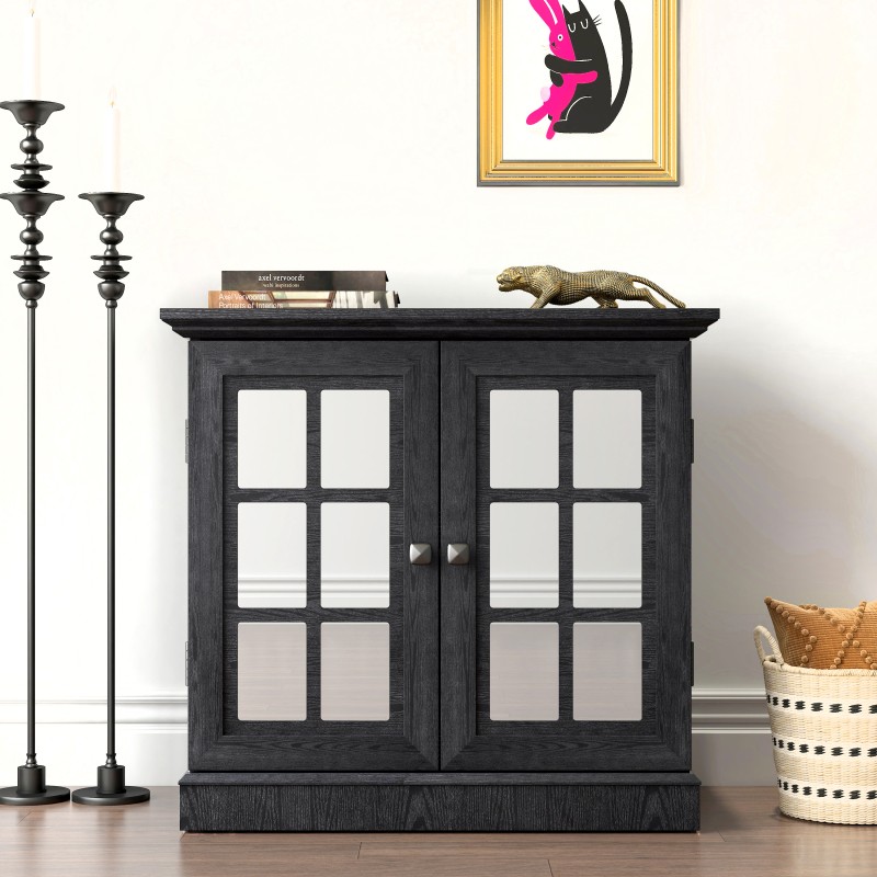 Storage Sideboard Cabinet with Decorative Acrylic Mirrored Doors, Adjustable