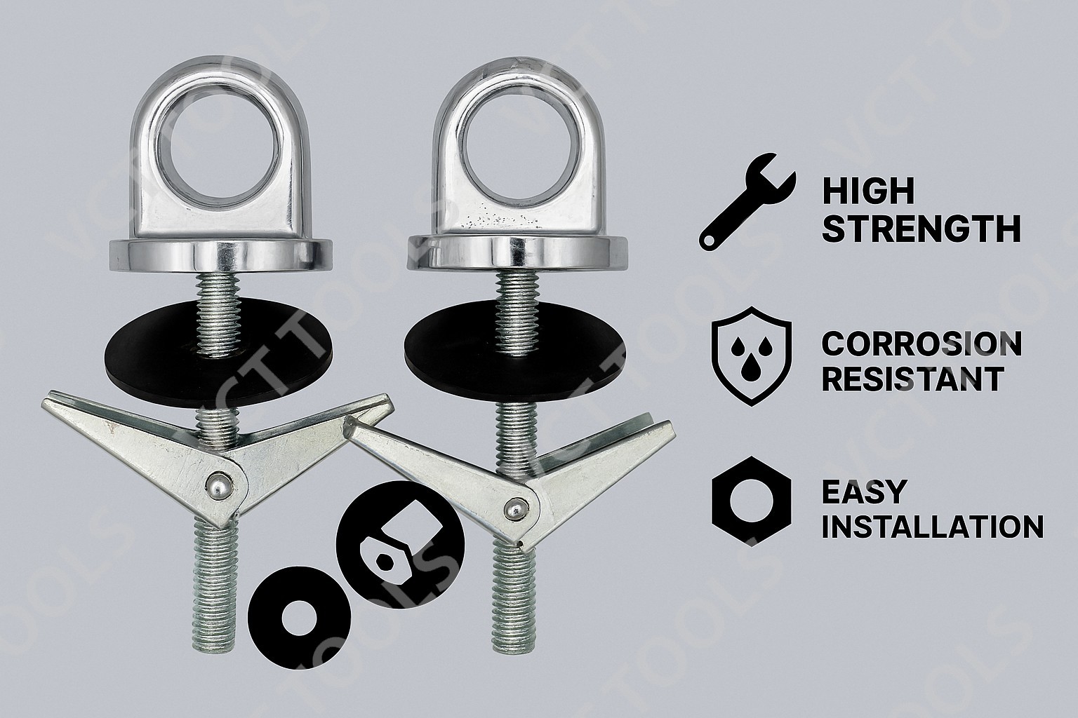 Spring Toggle Eye Bolt Hollow Wall Fastener for Hanging & Load Support 4-pack