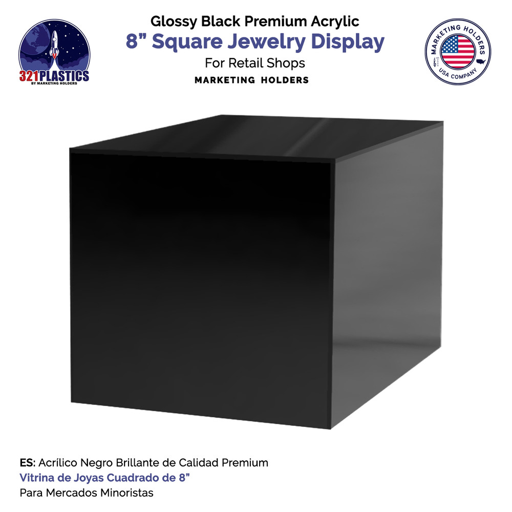 8" Black Acrylic Display Riser Box with One Open Side