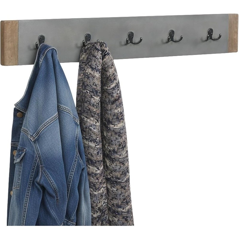 Wall Mounted Coat Rack W/ 5 Double Hooks Easy Installation Rustic Organizer New