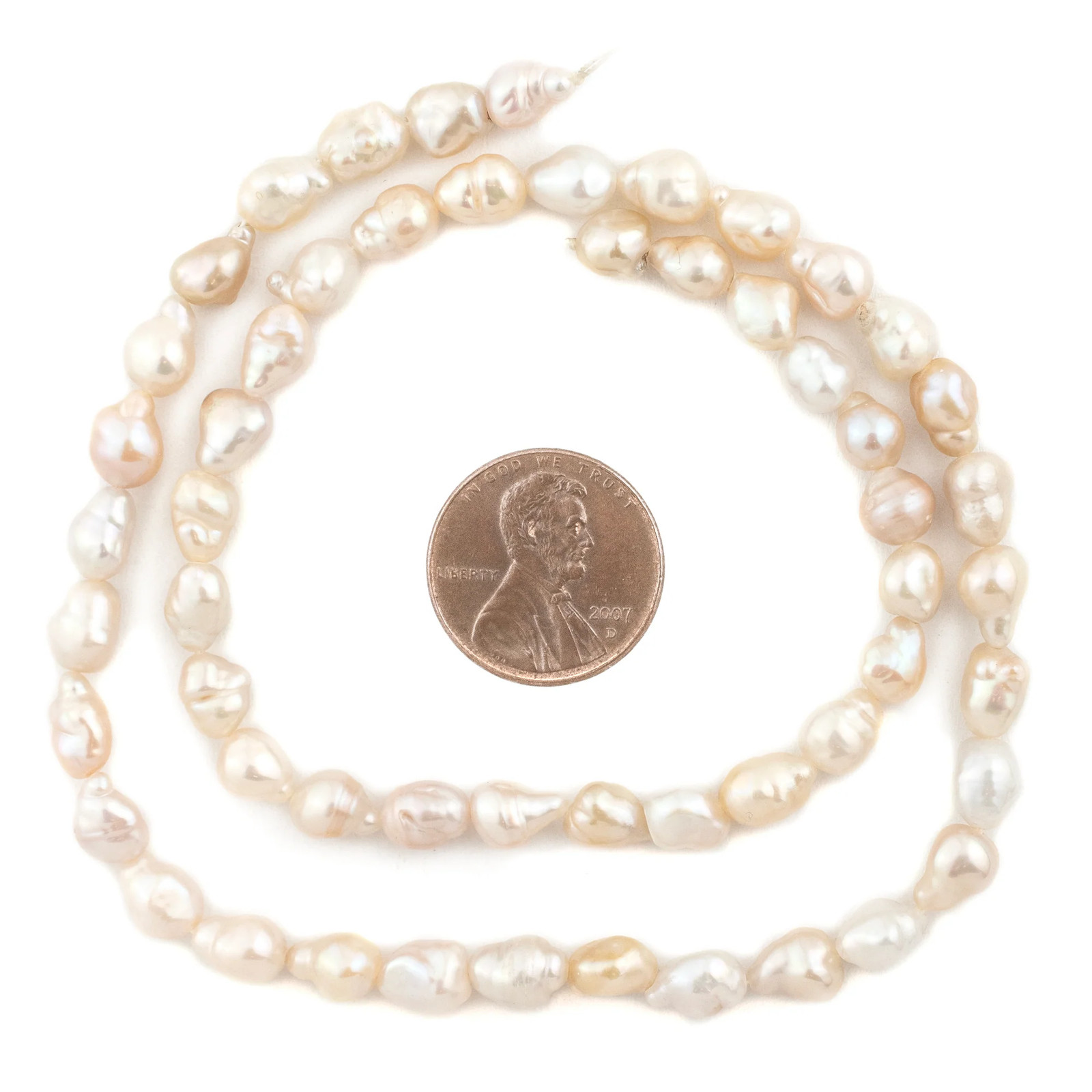 Pink-Toned Baroque Vintage Japanese Rice Pearl Beads 4-7mm Oval 16 Inch Strand