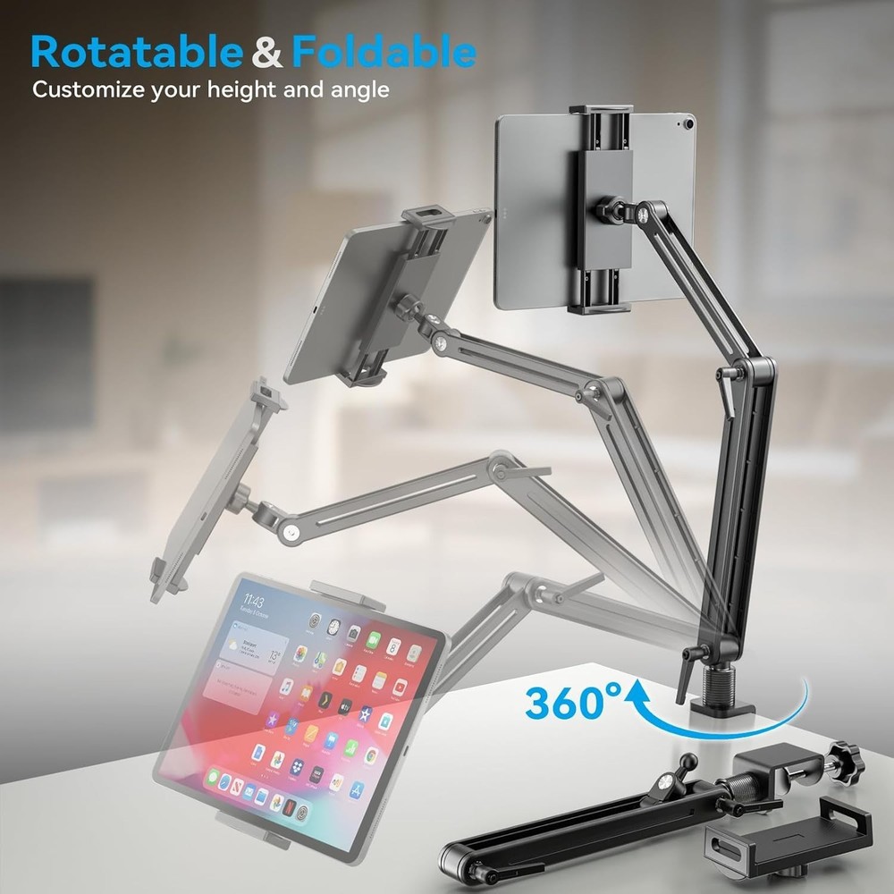 360 Degree Rotating Tablet Arm Stand - Adjustable Clamp