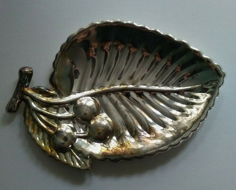 Antique Bronte Arts Silver Plated Leaf Serving Dish