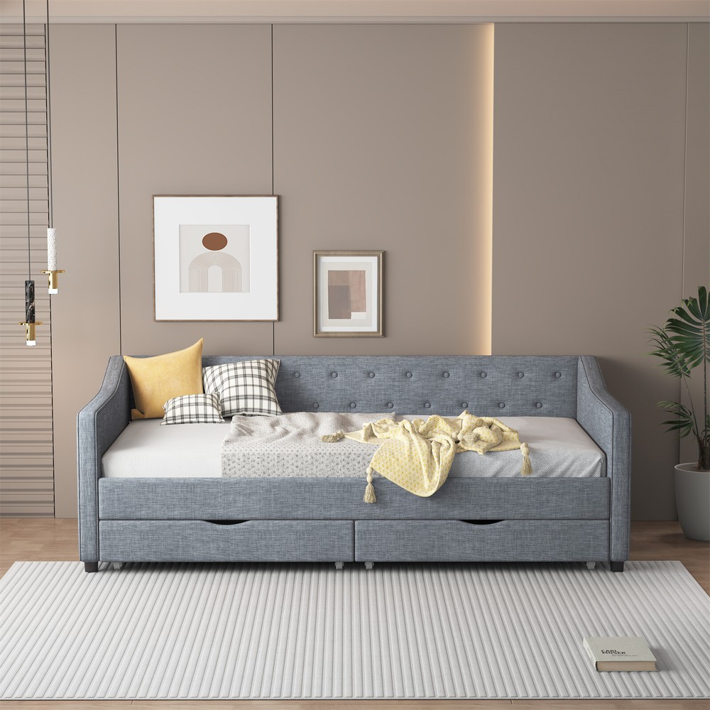 Twin/Full Size Daybed Frame Upholstered Tufted Sofa Bed Frame with Drawers