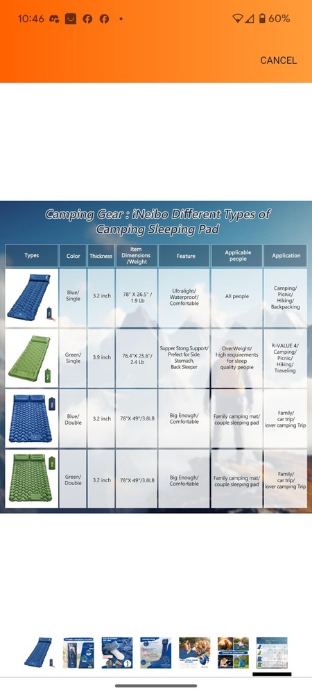 iNeibo Sleeping Pad for Camping - Inflatable Sleeping Pad with Pillow...
