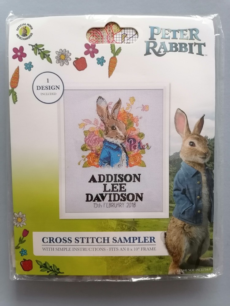 PETER RABBIT CROSS STITCH SAMPLER KIT, Fits 8x10" frame, Includes hoop etc.