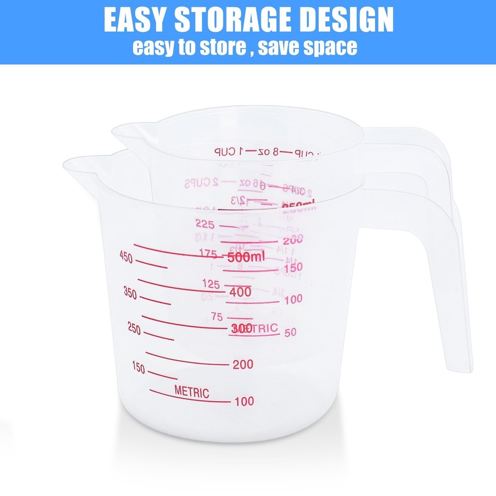 2 Pack Measuring Cup Set, Includes 250Ml (1-Cup), and 500Ml (2-Cup) Plastic L...