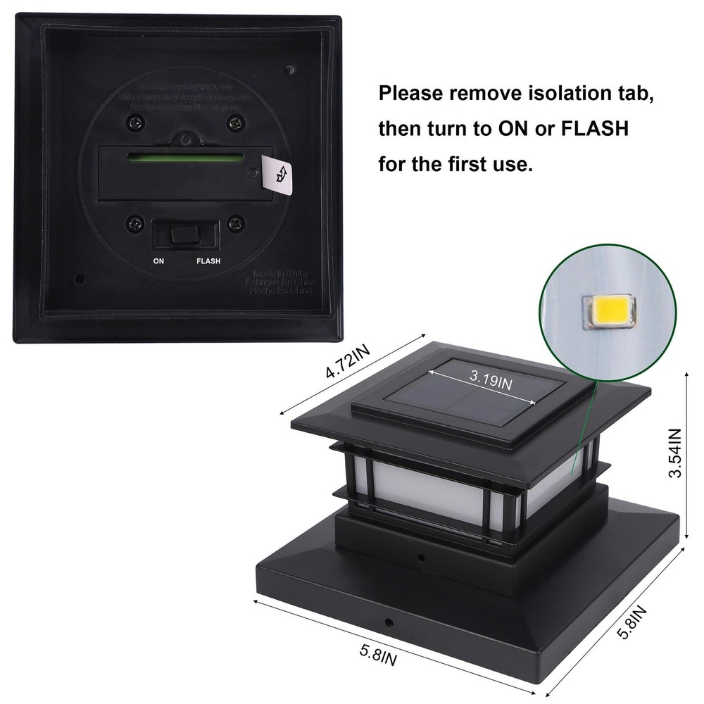Dynaming 2 Pack Solar Post Cap Lights 2 Flickering Flame Lights, Black