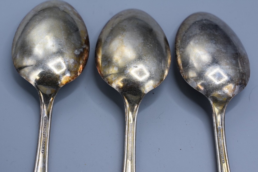 3 Wallace Wallingford MARCIA Solid Serving Spoons 8" Silverplate Flatware