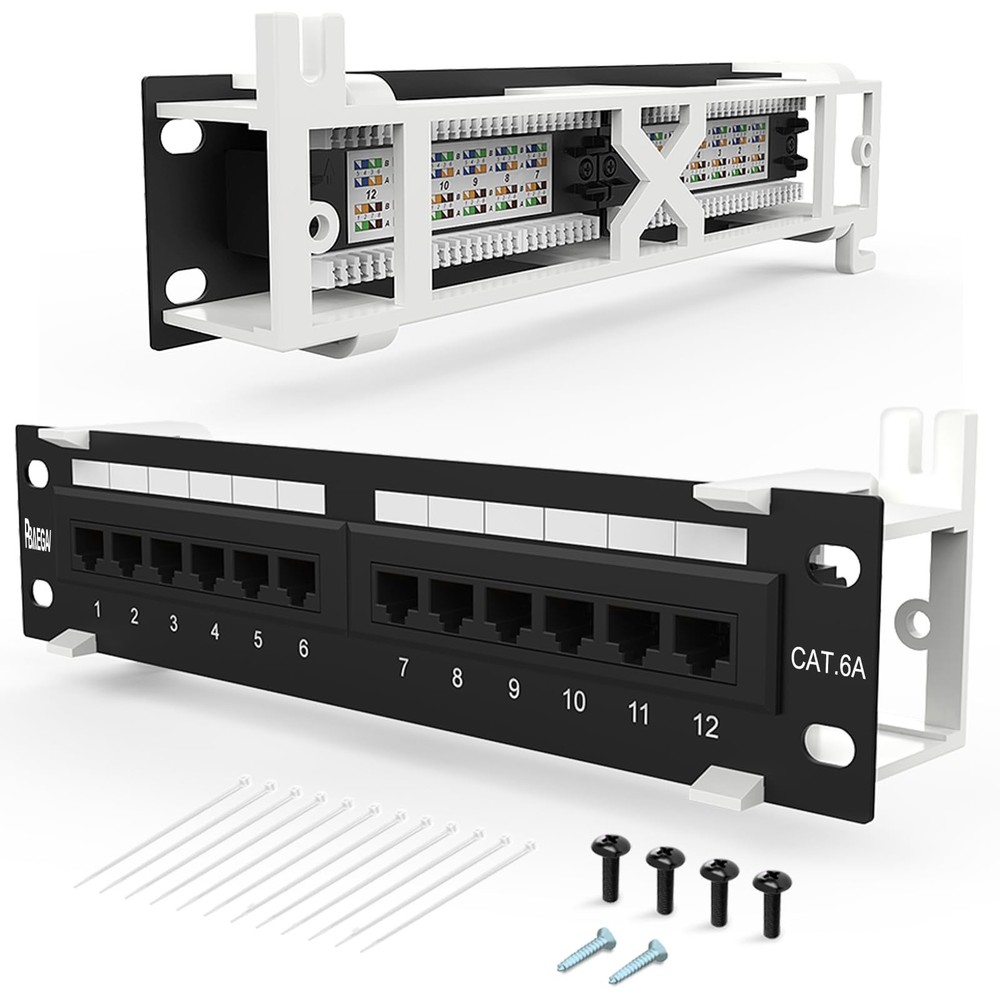 Patch Panel 12 Port Cat6A【EC Listed】 Unshielded Wall Mount Include