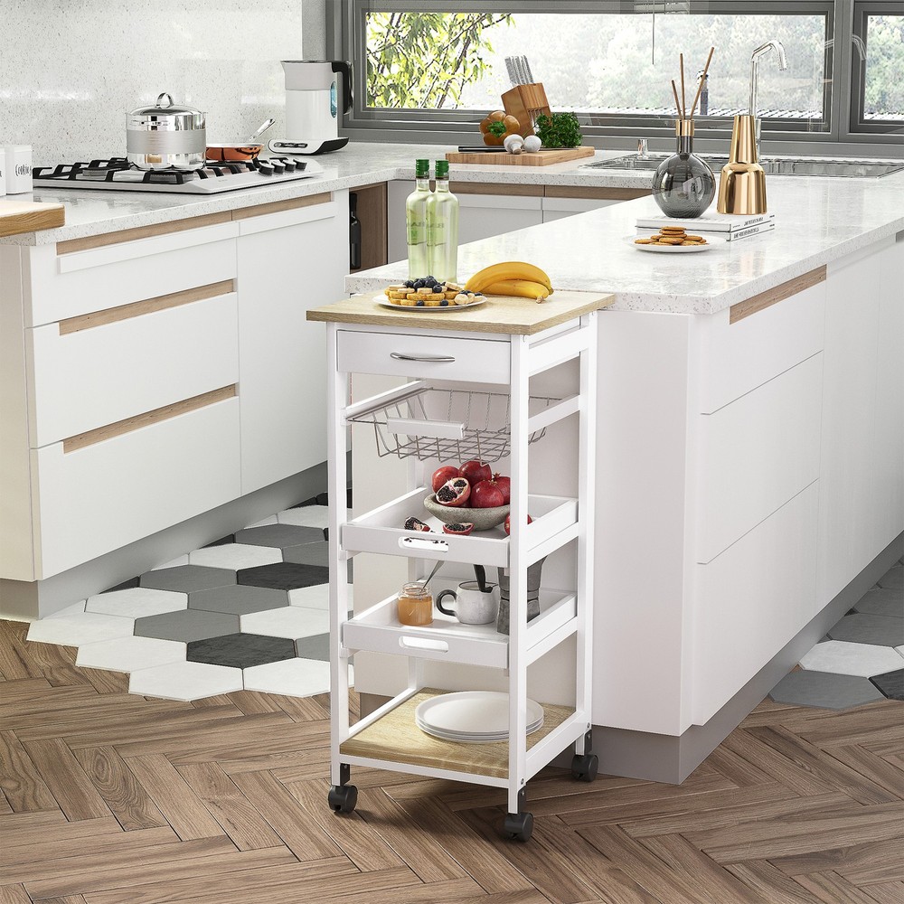 Mobile Kitchen Cart, Rolling Kitchen Island with Storage, Solid Wood Frame