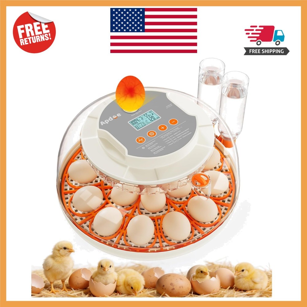 Versatile Egg Incubator with Built-in Candler & External Water Refill, 18 Eggs
