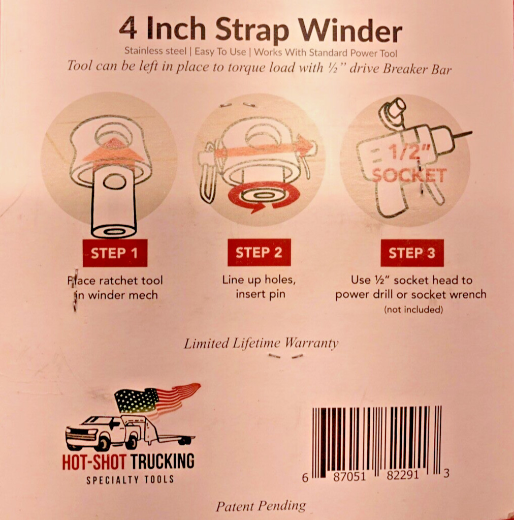 Professional 3" 4" Cargo Strap Winder Roller Truck Trailer Drill / Impact Driven