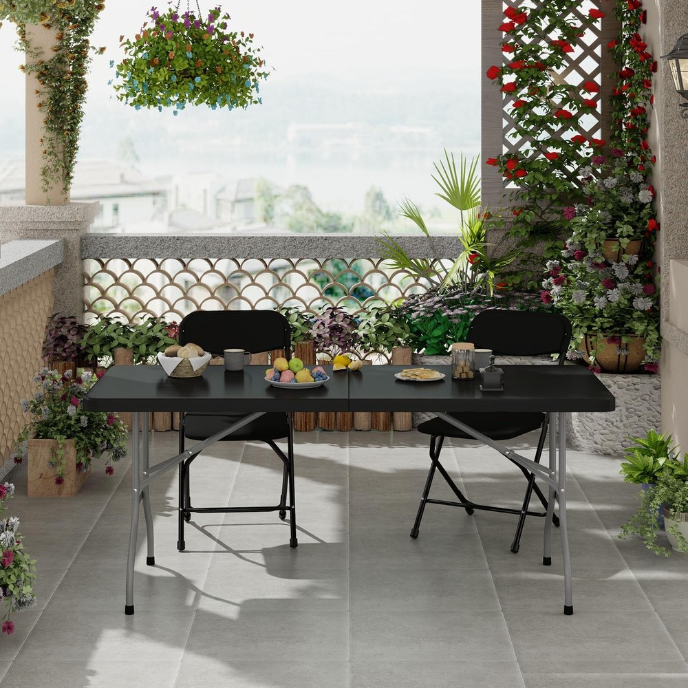 6ft Folding Table with Carry Handle, Portable Heavy Duty Plastic Utility Tabl...